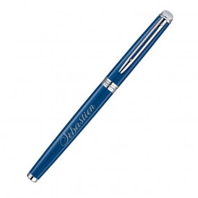 Stylo roller Waterman bleu gravé
