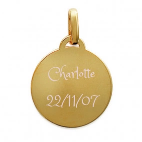 Pendentif rond plaqué or gravé