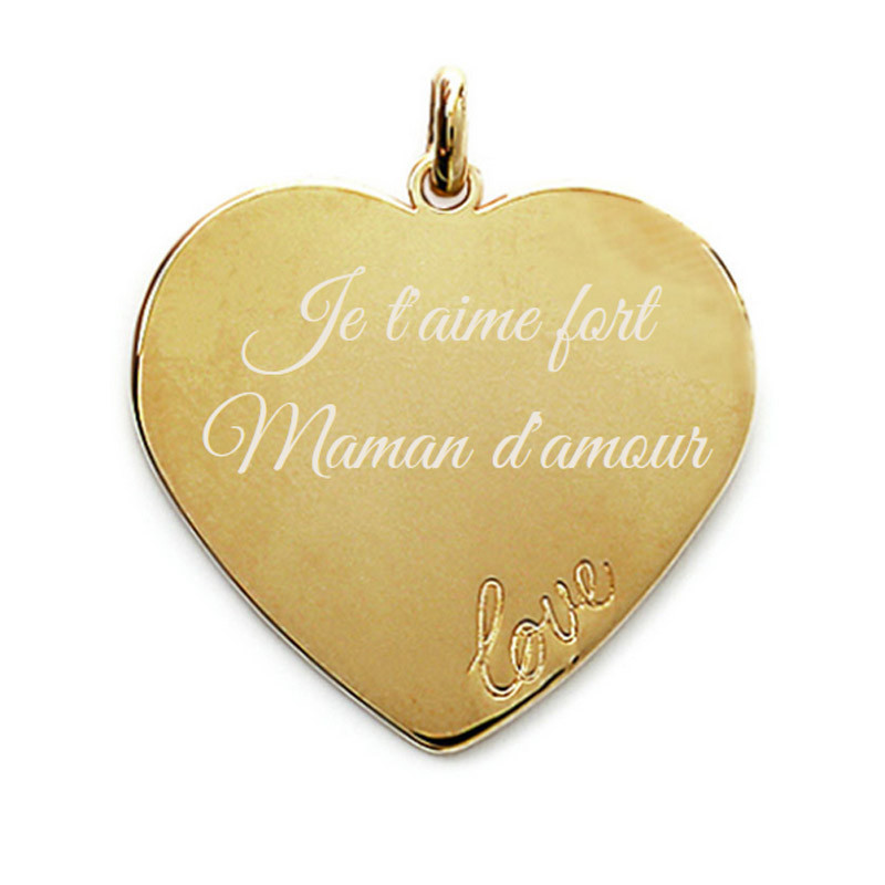 Pendentif plaqué or coeur love gravé