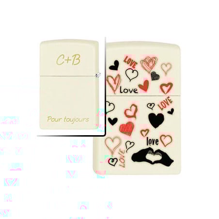 Briquet zippo love hearts gravé