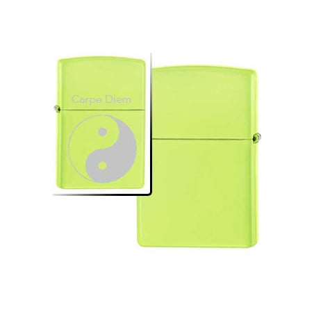 Briquet zippo jaune fluo gravé