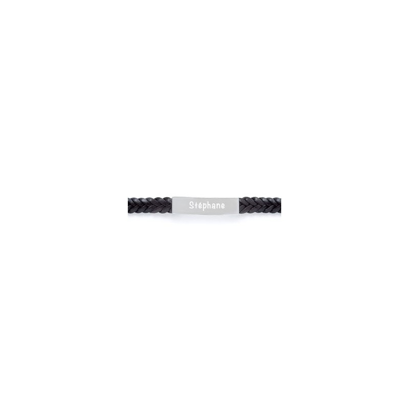 Bracelet Acier Plaque en Cuir