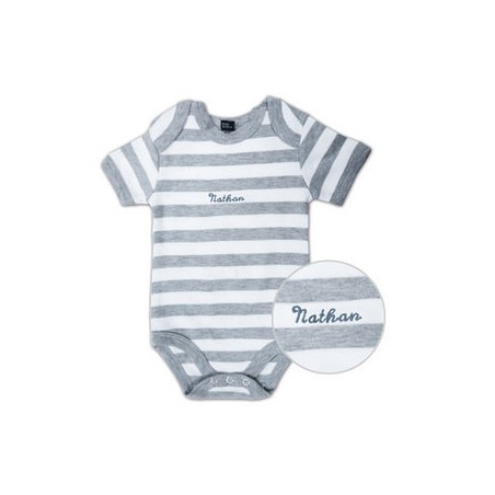 Body Bébé Rayé Gris Brodé