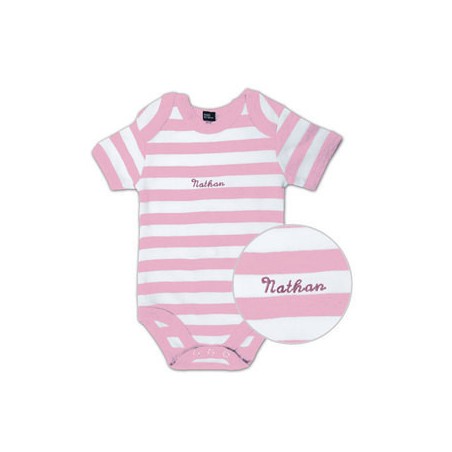 Body Bébé Rayé Rose Brodé