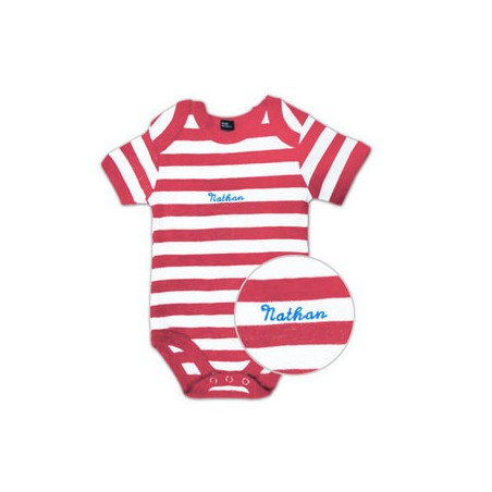 Body Bébé Rayé Rouge Brodé