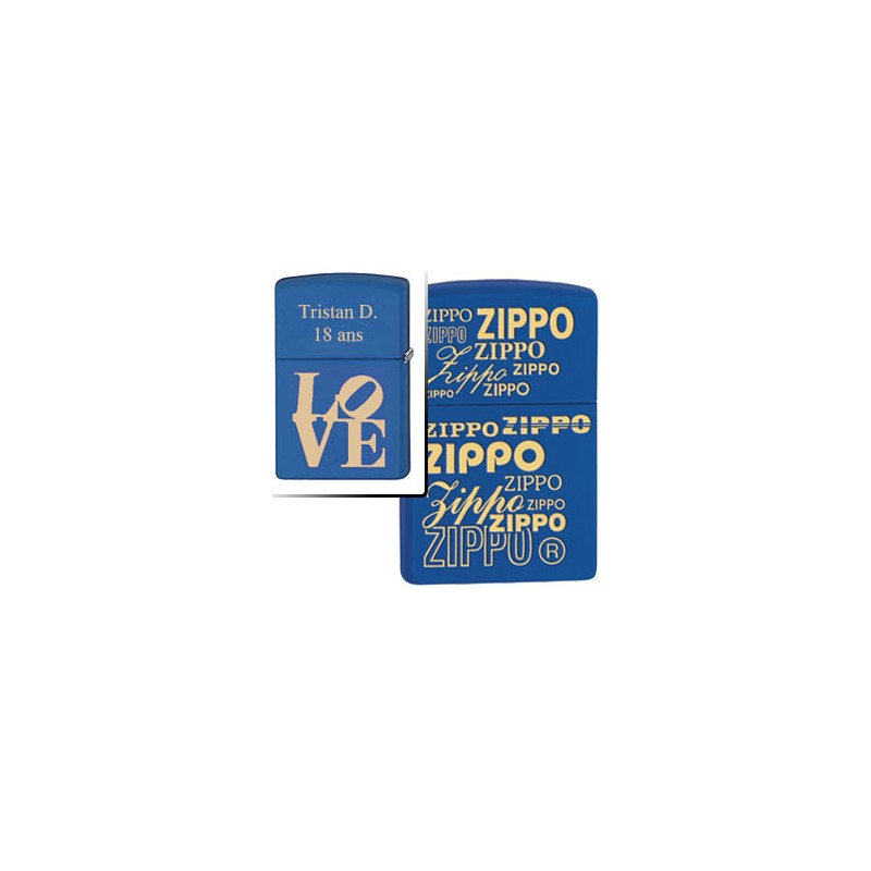 Briquet Zippo logos bleu gravé
