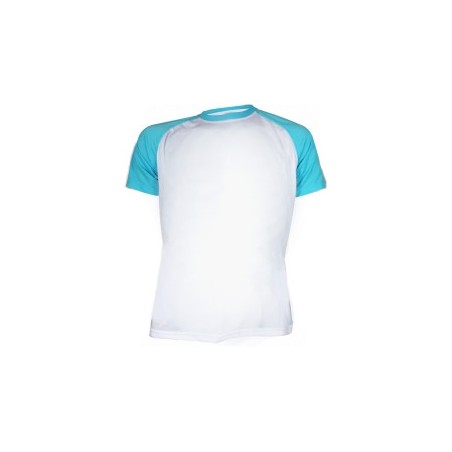 T-shirt Blanc Manche Bleu Turquoise pour Homme