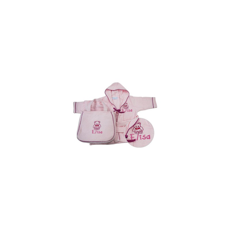 Coffret Peignoir Bébé Rose Brodé