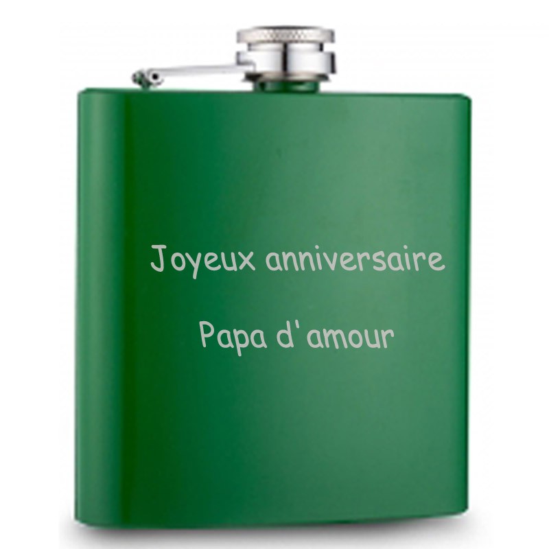 Flasque verte brillante gravée Flasque verte brillante gravée