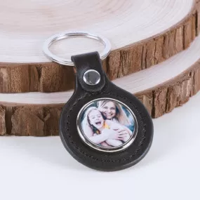 Porte clé métal cuir rond