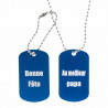 Dog tag double plaque bleu avec gravure