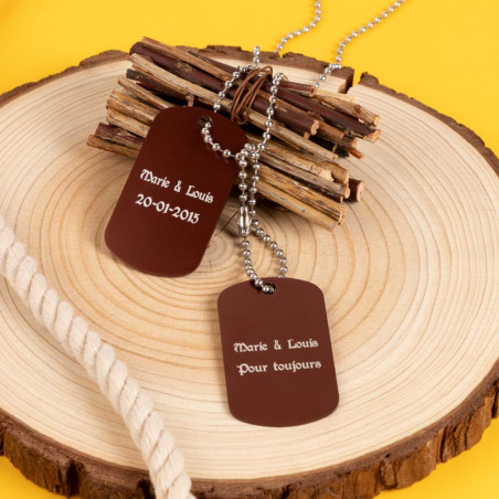Dog tag double marron gravé