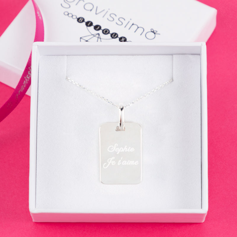 Pendentif plaque ID plaqué argent Pendentif plaque ID plaqué argent