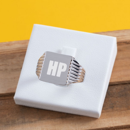 Chevalière striée argent 925% Chevalière striée argent 925%