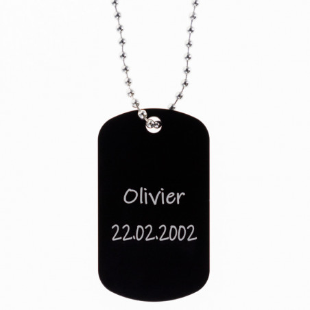 Dog tag noir texte gravé
