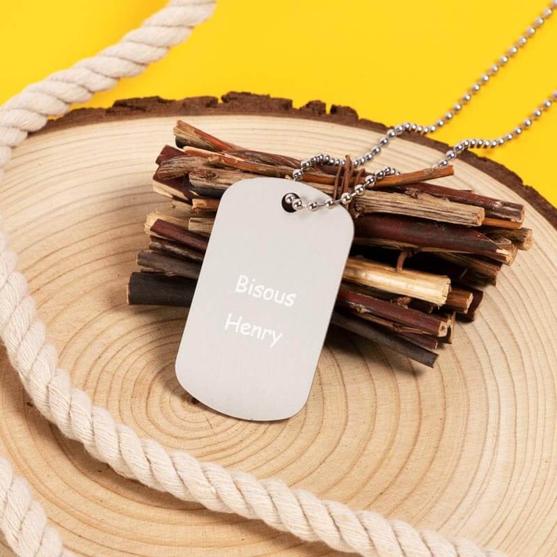 Dog tag argenté gravé Dog tag argenté gravé