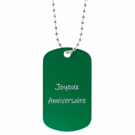 Dog tag vert alu gravé