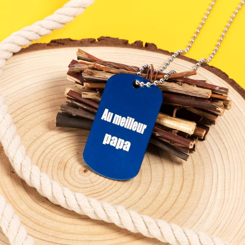 Dog tag bleu gravé Dog tag bleu gravé