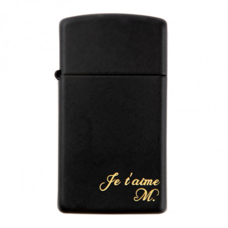 Briquet slim noir gravé