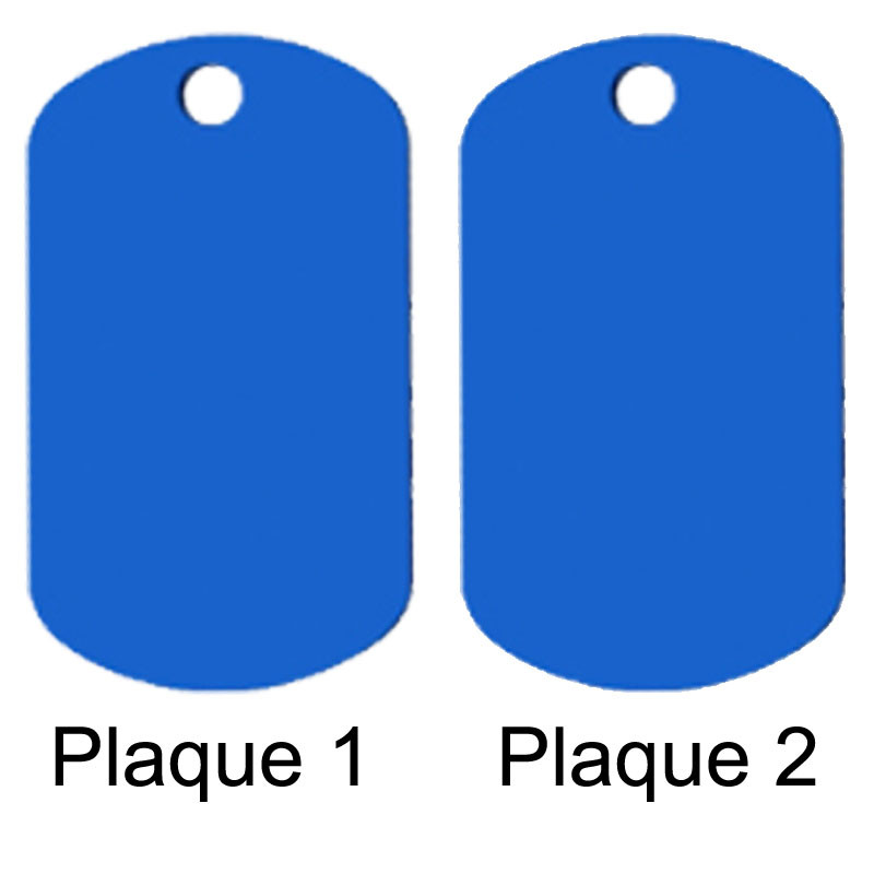 Dog tag bleu double plaque gravé