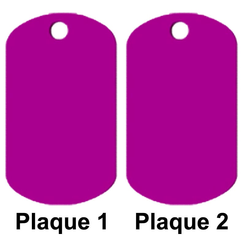 Dog tag violet double plaque gravée