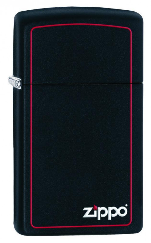 Briquet Zippo black matte red border slim